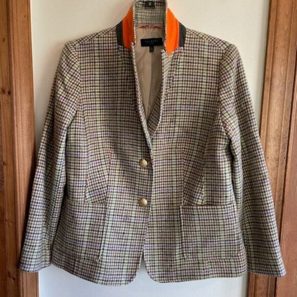 TALBOTS Classic Shetland Blazer Morning Plaid Orange, Blue, Green 12P - Picture 4 of 17